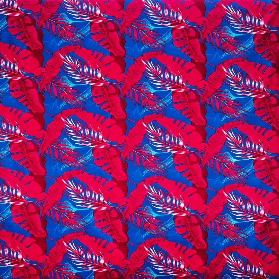 1 Yard All Over Tropical Leaves Cotton Fabric, 36in L x 45in W Yellow/ Green/ Pink {4}