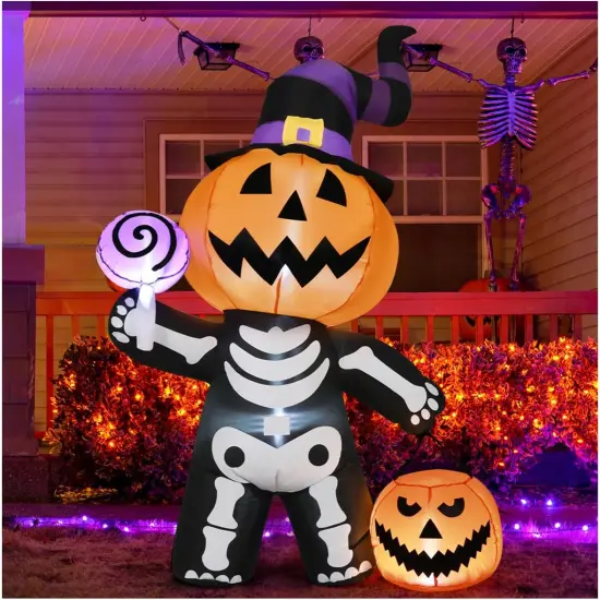 GOOSH 6 FT Halloween Inflatable Pumpkin Skull Body Blow Up Yard Pumpkin with Built-in LEDs {1}
