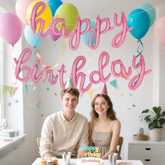 Pink Happy Birthday Balloons - Script {4}