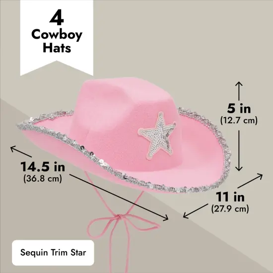 4-Pack Pink Cowboy Hats for Girls and Women - Felt Cowgirl Hats with Western Star for Costume, Dress Up Party, Birthday (One Size Fits All) {3}
