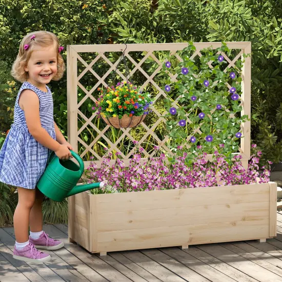 Costway 1/2 PCS 40" Wooden Raised Garden Bed with Lattice Trellis for Climbing Vine Flower {4}