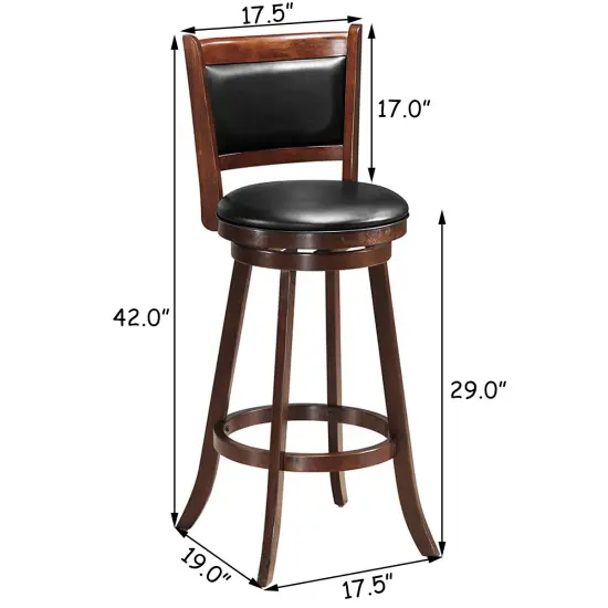 Costway Set of 2 29'' Swivel Bar Height Stool Wood Dining Chair Upholstered Seat Panel Back Espresso {3}