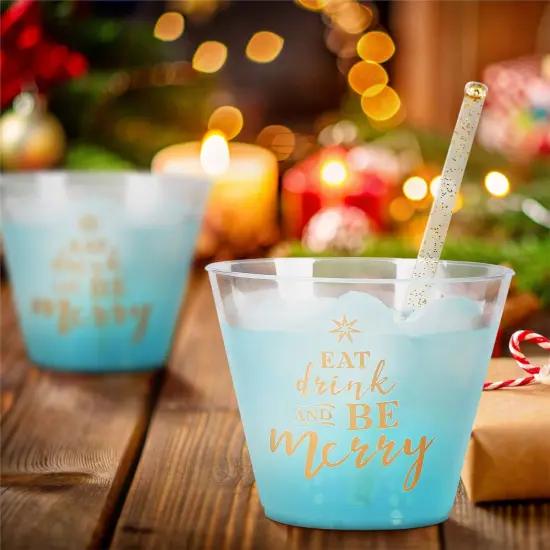 Sparkle and Bash 50 Pack Christmas Clear Plastic Cups - Eat, Drink and Be Merry, 9 oz Plastic Cups, Xmas Drinkware for Winter Holiday Season Party, Family Gatherings Multicolor {3}