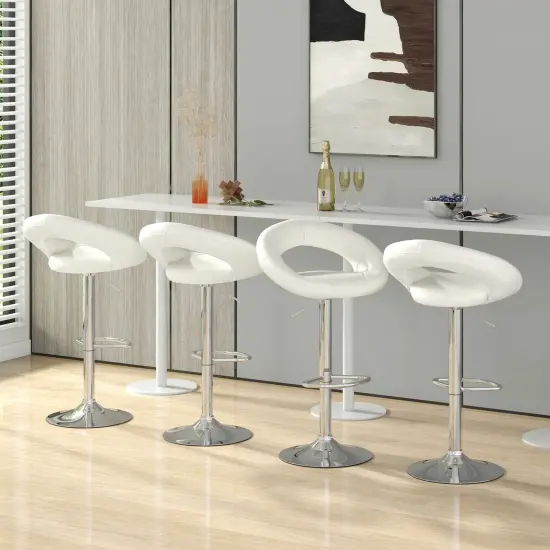 Costway Set of 4 Adjustable Bar Stools Swivel Pub Chairs Barstools PU Leather White/Black {4}