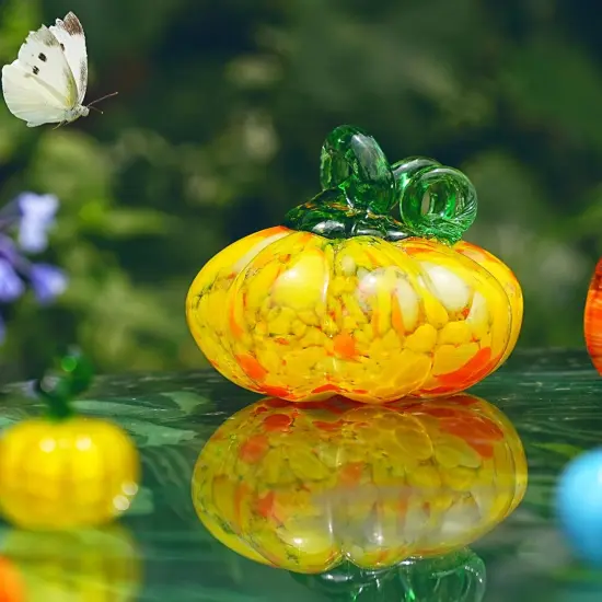 Hand Blown Glass Pumpkin Figurine for Decorations Fall {5}