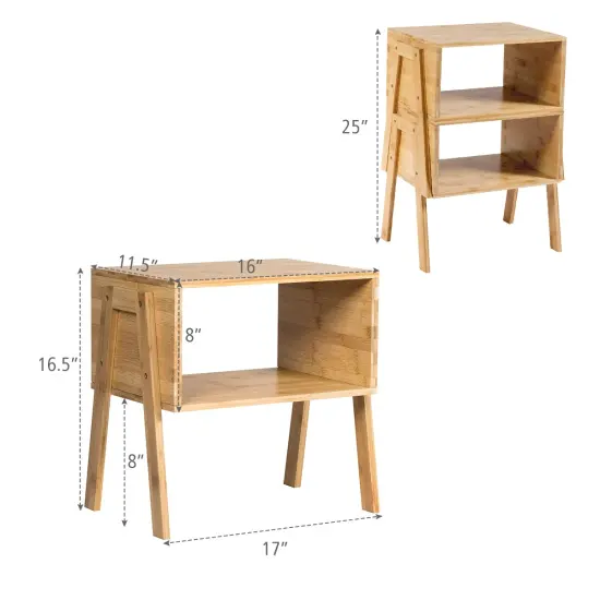 Costway Set of 2 Bamboo Nightstand Stackable Sofa Table Bedside Table with Storage Shelf {3}