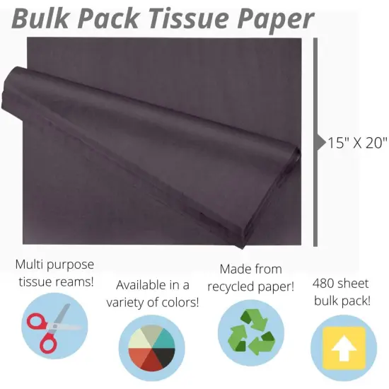 Tissue Paper for Gift Bags - 15" x 20"Bulk Tissue Paper Dark Blue 480 Sheets - 10lb Newsprint for Packing, Birthday Gift Box Filler, Packing Supplies for Moving SuppliesBlack {2}