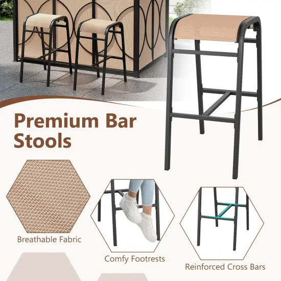 Costway 6.5 x 4 x 8 FT Grill Gazebo Set with 2 Bar Stools, Tempered Glass Bar Table Brown/Gray {6}