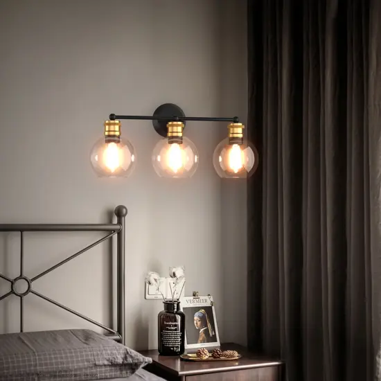 Costway 3-light Vanity Bathroom Light with 7 in Round Clear Glass Shade Vintage Wall Sconce {4}