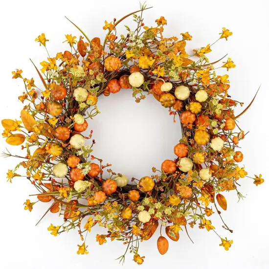 22 Inches Rustic Fall Wreath Farmhouse Autumn Wreaths {1}