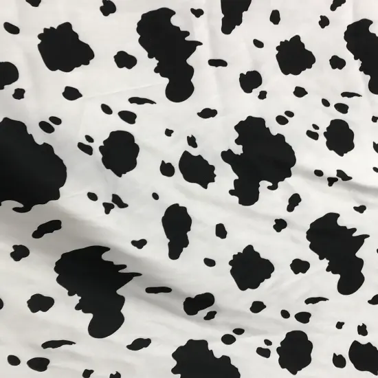 1 Yard Black Cow Print Satin Fabric White Spots Lightweight Shiny Polyester 59/60 Inch Width {3}