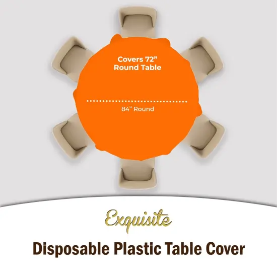 Exquisite Disposable Round Plastic Tablecloths &ndash; 6 Pack 84" Disposable Table Cloths &ndash; Indoor/Outdoor Party Tablecloth &ndash; Round Plastic Table Cover for Events & Party Supplies Orange {3}
