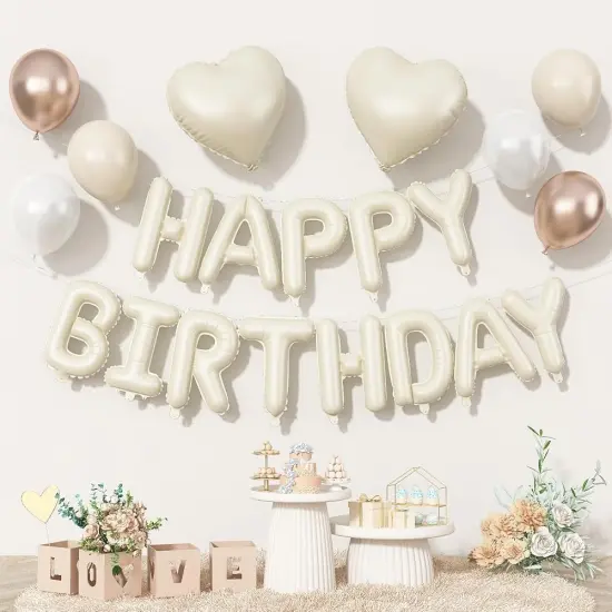 Beige Mylar Letters Heart Foil Balloons - Beige Champagne Gold {4}