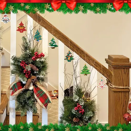 Wooden Christmas Tree Ornaments to Paint Christmas Thanksgiving Decoration Cutouts Unfinished 24PCS 3.5 x 3 inches, DIY Blank Unfinished Christmastree Wood Discs Ornament for Home Crafts Hanging {6}