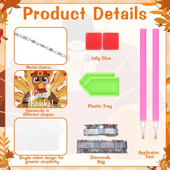 6 Pcs Fall Thanksgiving Diamond Painting Hanging Sign Set Kits {3}