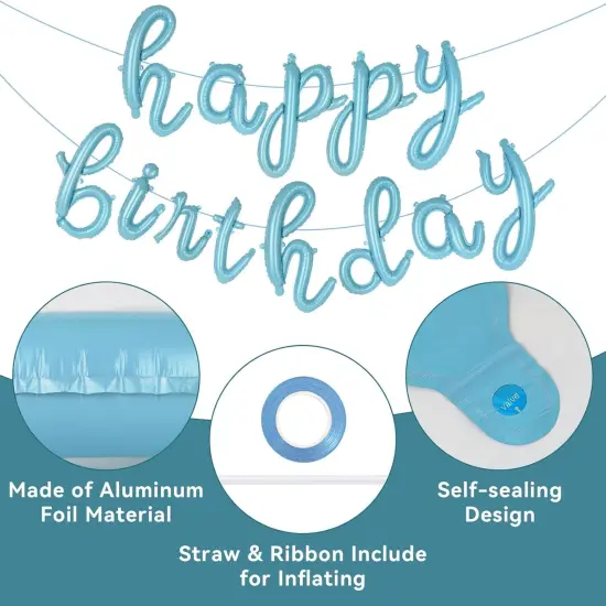 Blue Happy Birthday Balloons, Script Foil Mylar(Blue) {4}