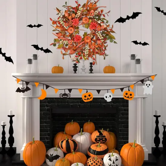 24" Pumpkin Fall Wreath with Colorful Mixed Leaves {4}