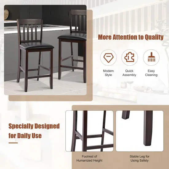 Costway Set of 2 Bar Stools Counter Height Chairs w/ PU Leather Seat Espresso {5}