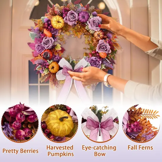 Fall Wreaths for Front Door Outside with Blooming Silk Rose {4}