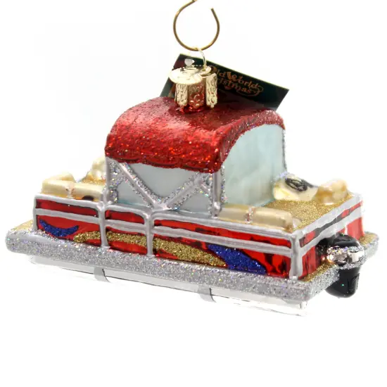 Old World Christmas 2.25 In Pontoon Boat Tree Ornament , OrnamentWater Cruising Red {1}