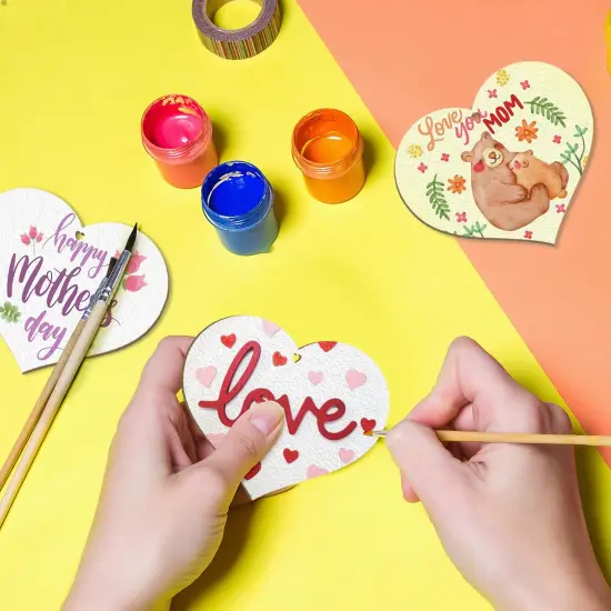 Wooden Heart Ornaments to Paint Mothers Day Decoration Cutouts Unfinished 24PCS 3.5 x 3 inches, DIY Blank Wood Discs Ornament for Home Crafts Hanging Valentine Day Father's Thanksgiving Decoration {4}