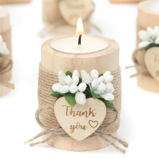 50pc Wooden Tealight Candle Holders &ndash; Wedding & Party Favors, Light Brown {1}