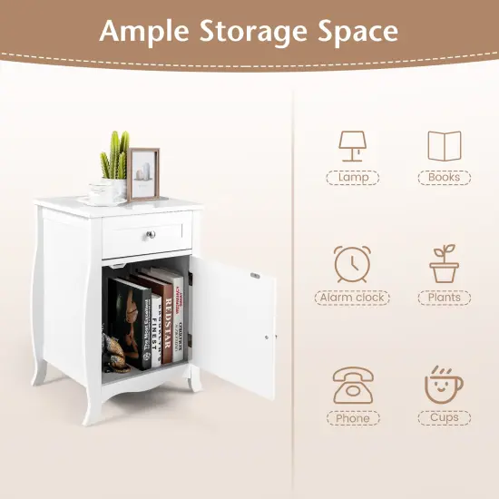 Costway Nightstand with Drawer Cabinet Curved Legs Sofa Side End Accent Table White {6}