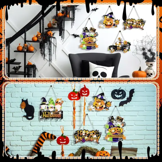6 Pcs Halloween Diamond Painting Hanging Sign Set 5d Gnome Pumpkin {4}
