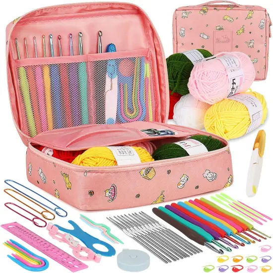 Crochet Kit for Beginners &ndash; 59PCS Complete Starter Set with Yarn, Ergonomic Hooks & Lace Needles {2}