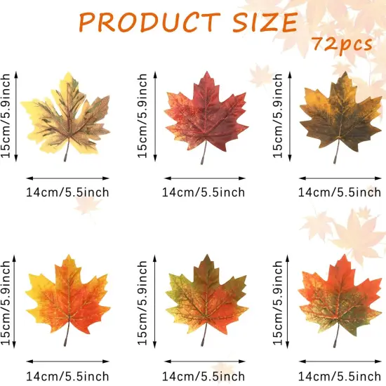 5.5 Inch - 72Pcs Fall Artificial Maple Leaves Table Autumn Decoration - 6 Styles {2}
