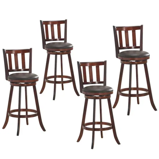 Costway Set of 4 29.5'' Swivel Bar Stool Leather Padded Dining Kitchen Pub Bistro Chair Low Back {1}
