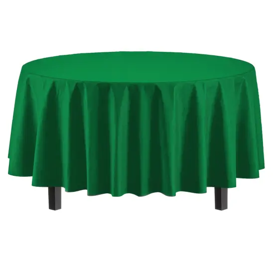 Exquisite Disposable Round Plastic Tablecloths &ndash; 6 Pack 84" Disposable Table Cloths &ndash; Indoor/Outdoor Party Tablecloth &ndash; Round Plastic Table Cover for Events & Party Supplies Emerald Green {5}