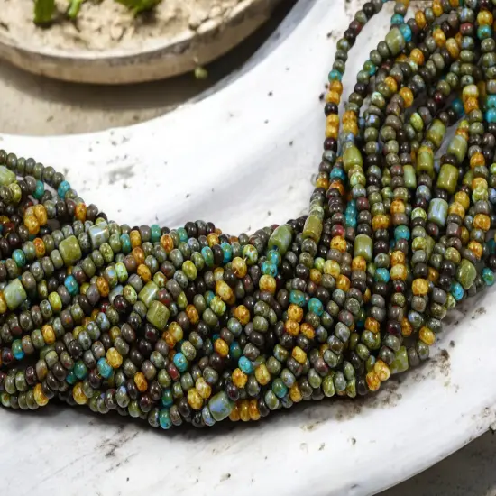 6/0 Aged Caribbean Picasso Tube Mix Seed Beads (20" Strand) {2}