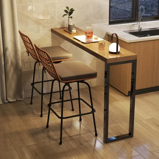 Costway Patio 360&deg; Swivel Bar Stools Set of 2 with Backrests & Footrests Soft Seat Cushions {5}