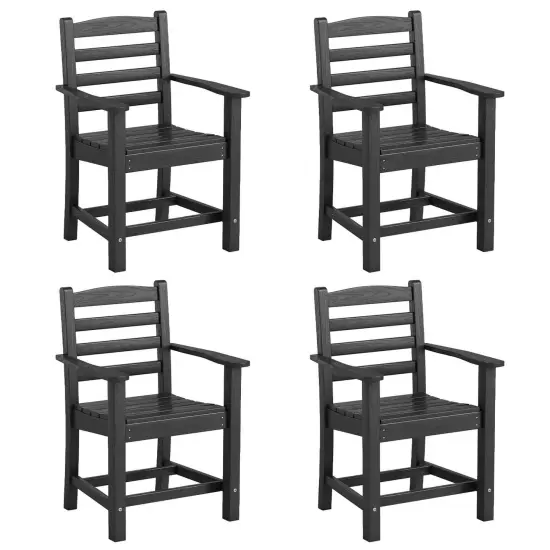 Costway Patio Dining Chairs Set of 2/4 with Wide Armrests Curved Seat Wood Grain for Backyard Black/Gray {9}