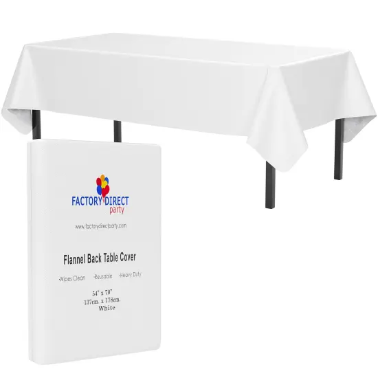Exquisite Vinyl Tablecloth &ndash; 54" x 70" &ndash; Pack of 1 &ndash; Rectangular Plastic Table Cover with Flannel Backing &ndash; Reusable & Waterproof Tablecloth for Events and Parties White {1}