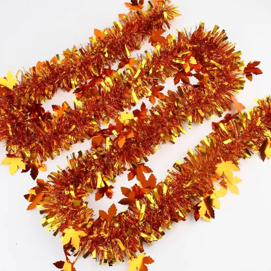 33FT Fall Tinsel Garland - Maple Leaf (Gold) {1}