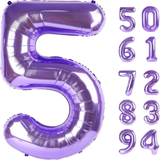 Purple 5 Balloon, Number Balloon 40 Inch, Purple Party Supplies {1}