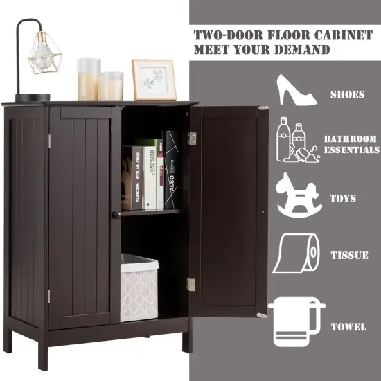 Bathroom Floor Storage Cabinet Double Door Kitchen Cupboard Shoe Cabinet Brown {6}