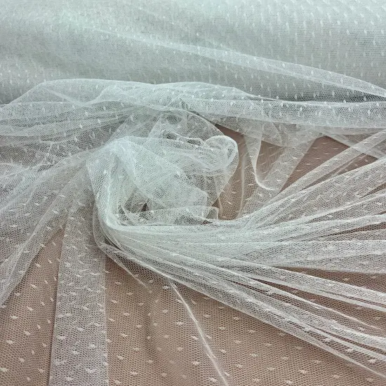 1 Yard 2-Way Stretch Dots Point Net Mesh Fabric 60" Wide for Gowns, Veils & Costumes Ivory {1}