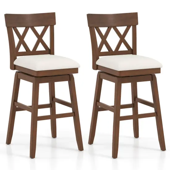 Costway 1/2/3/4 PCS 30" Bar Stool Wooden Chair with Contoured Backrest Swivel Padded Seat for Kitchen Beige {8}