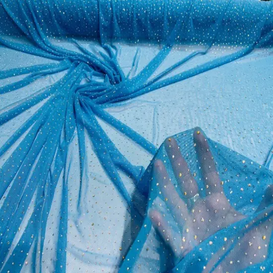 1 Yard Sheer Power Mesh With AB Rhinestones Stretch Fabric for Dancewear, Gowns & DIY Turquoise {1}