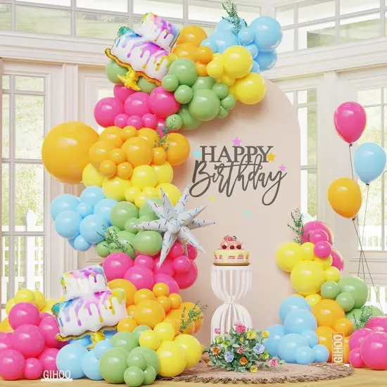 Happy Birthday Balloon Arch Garland Kit with Cake and Candy Star {5}