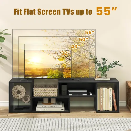 Costway 2 PCS Adjustable TV Stands with Storage Cubes for TVs up to 55 Inches Cabinets White/Black {6}