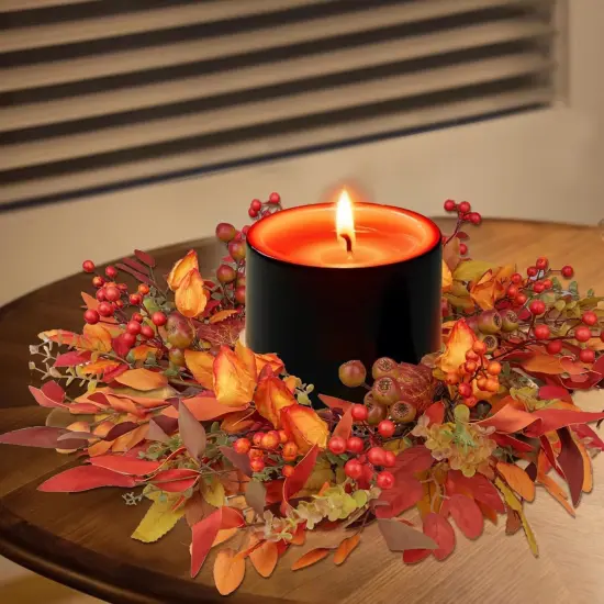 24" Berry Branches Fall Wreath with Colorful Mixed Leaves {5}