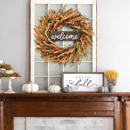 Artificial Fall Wreath - Harvest Leaves & Small Pumpkins {2}