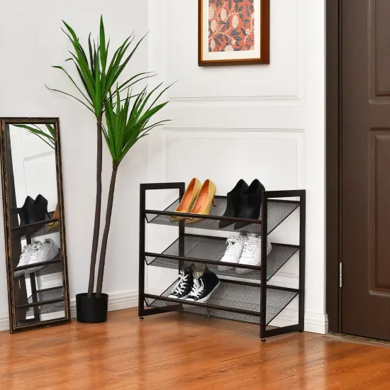Costway 2-Tier\3-Tier\4-Tier Shoe Rack Adjustable to Flat or Slant Shoe Organizer Holder Stand {2}
