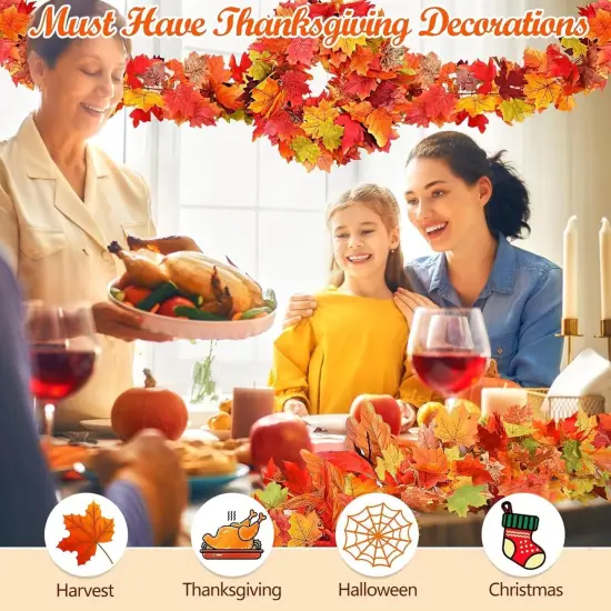 4 Pack Autumn Garland Leaves Fake Vines - Multicolor {3}