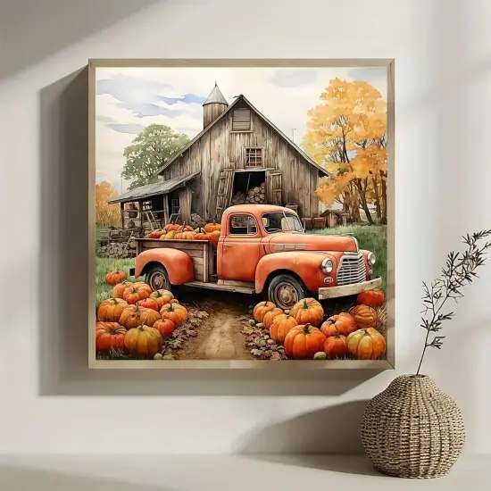 13.8x13.8 Inch - Pumpkin Truck Farmhouse Diamond Painting Kits for Adults {2}