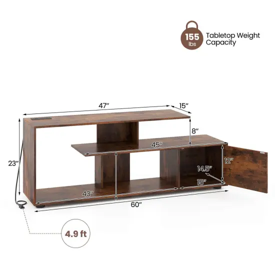 Costway 60" TV Stand with Charging Station Storage Shelves Industrial Entertainment Center {3}
